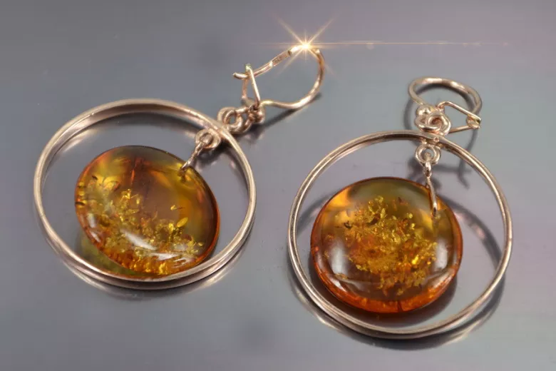 Russian Soviet silver rose gold plated 925 Amber earrings veab010